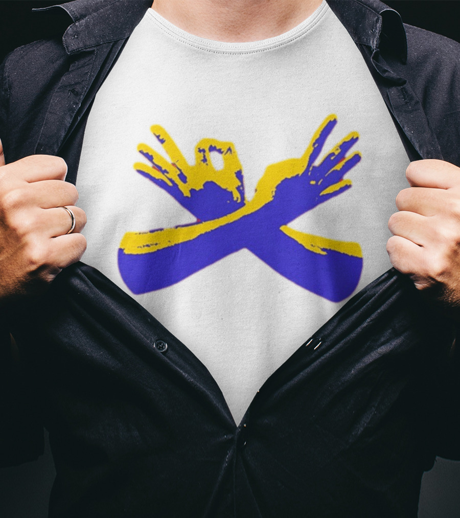 Hand Gesture Okay Yellow Blue Crossed Hands T-Shirt