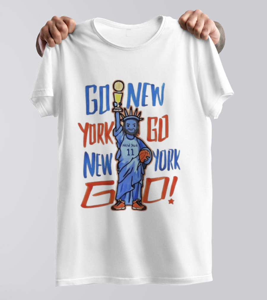 New York Knicks Go New York Go Statue Of Liberty Jalen Brunson Basketball Trophy T-Shirt