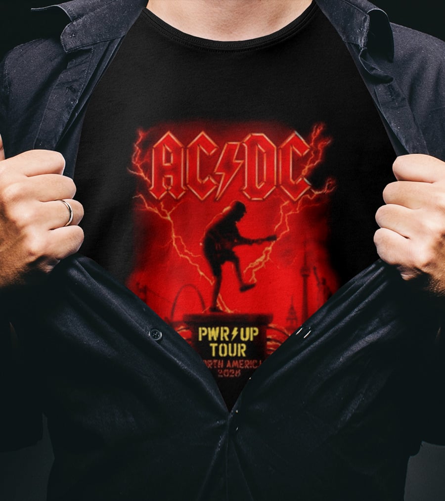 ACDC PWR Up Tour 2026 North America Red Lightning Cities Dates Angus T-Shirt