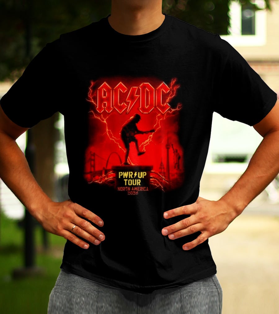 ACDC PWR Up Tour 2026 North America Red Lightning Cities Dates Angus T-Shirt