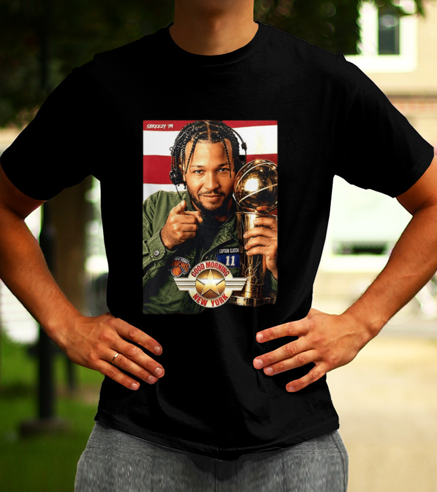 Jalen Brunson New York Knicks Captain Clutch 11 Good Morning New York NBA Trophy T-Shirt