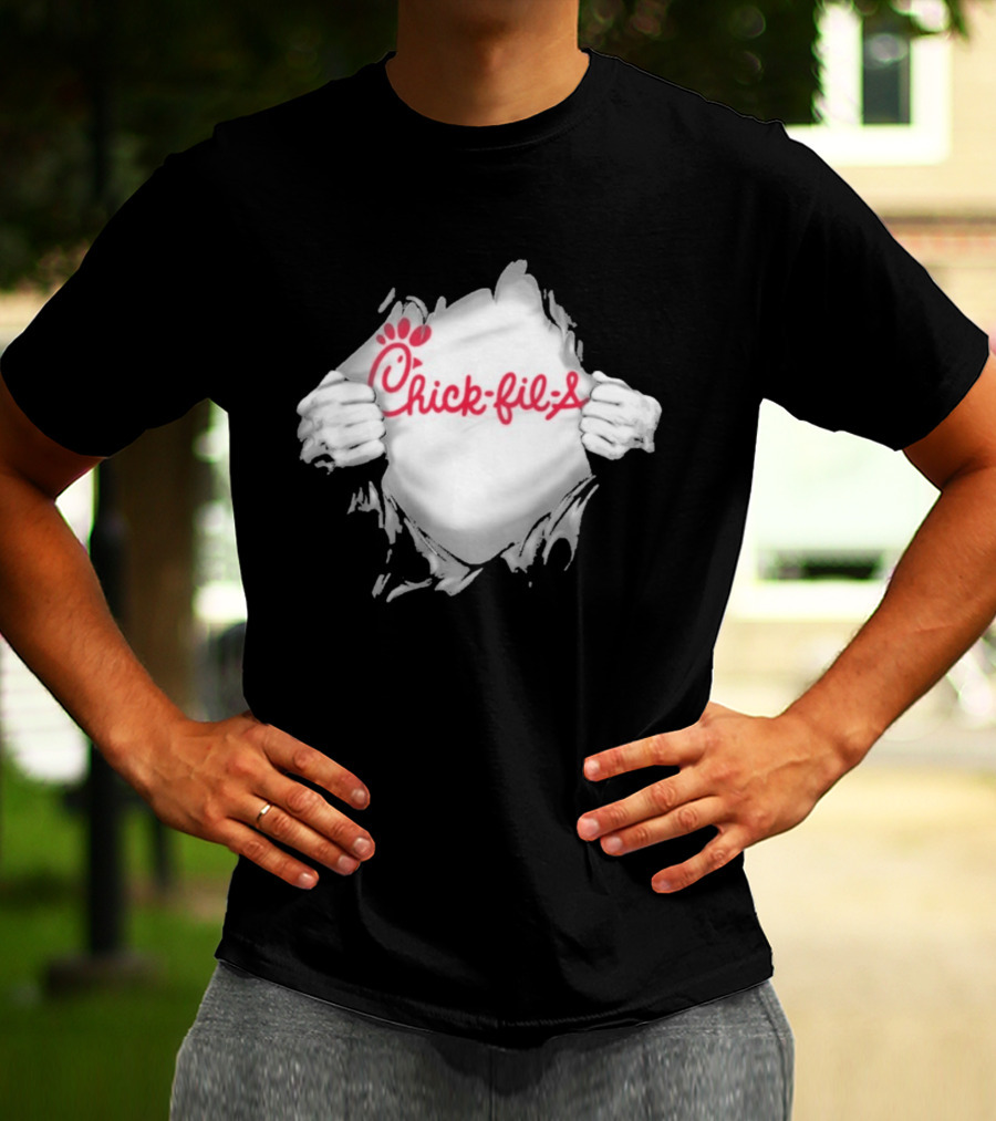 Chick Fil A Superhero Ripped Chest Torn Employee T-Shirt
