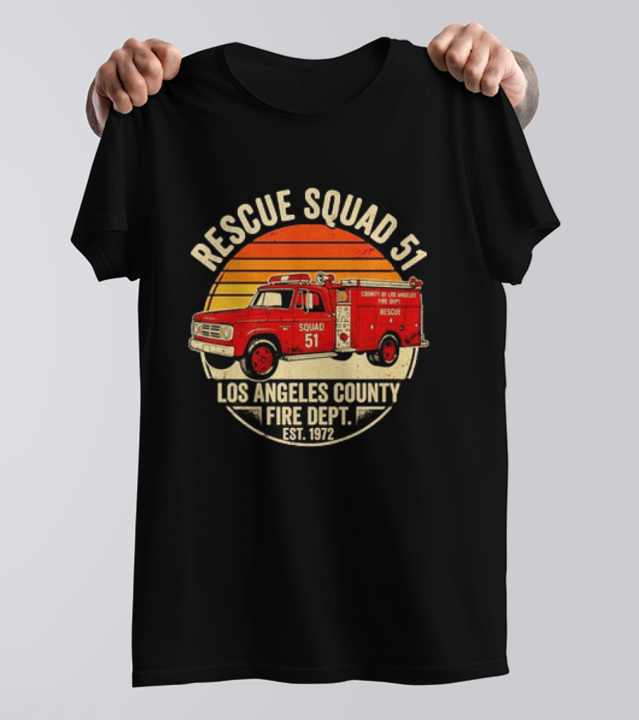 Rescue Squad 51 Los Angeles County Fire Dept Firetruck Est. 1972 T-Shirt