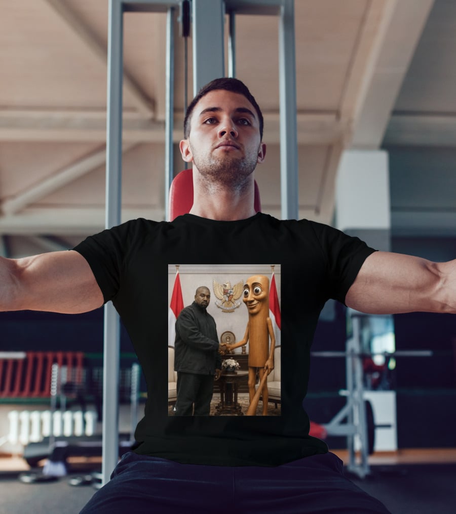 Kanye West And Indonesian Sahur Shaking Hand With Tung Tung Baton In Presidential Setting T-Shirt