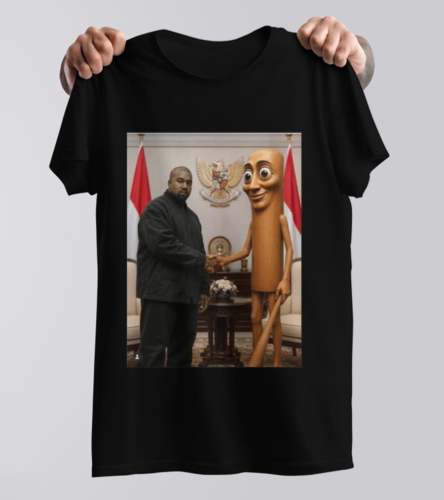Kanye West And Indonesian Sahur Shaking Hand With Tung Tung Baton In Presidential Setting T-Shirt