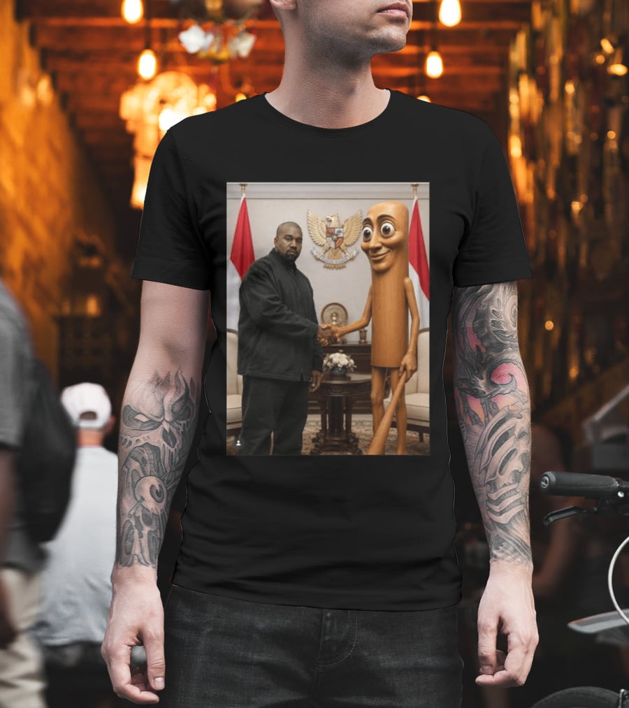 Kanye West And Indonesian Sahur Shaking Hand With Tung Tung Baton In Presidential Setting T-Shirt