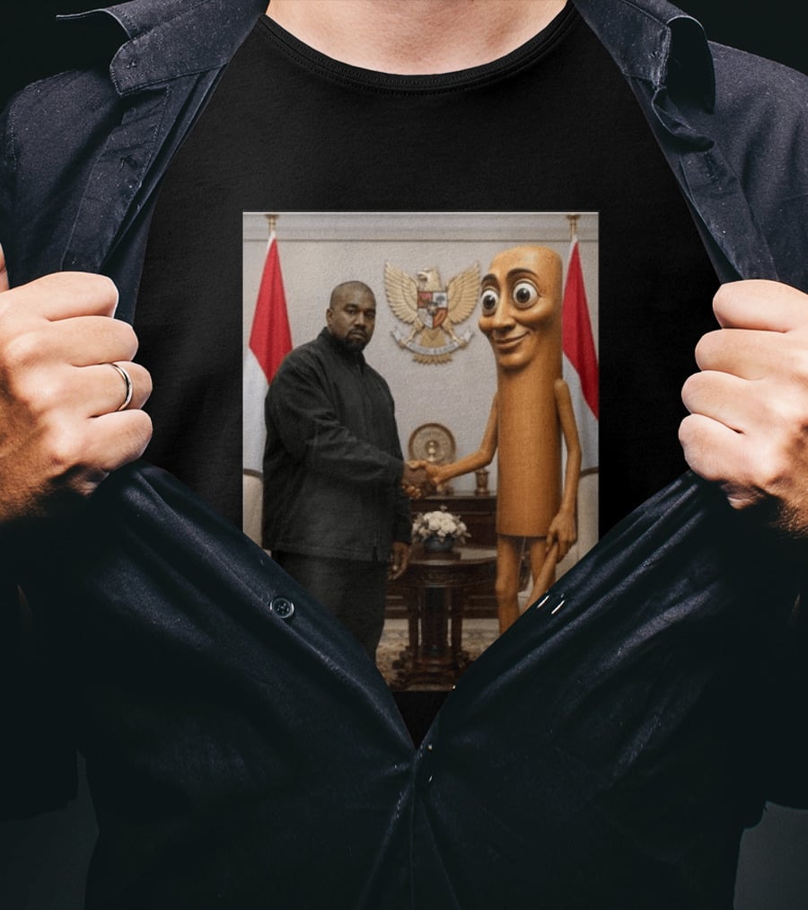 Kanye West And Indonesian Sahur Shaking Hand With Tung Tung Baton In Presidential Setting T-Shirt