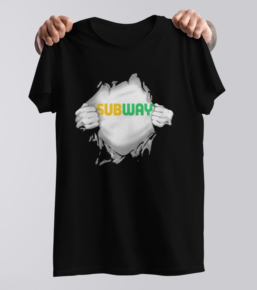 Subway Ripped Chest Superhero Torn Effect Employee Branding T-Shirt