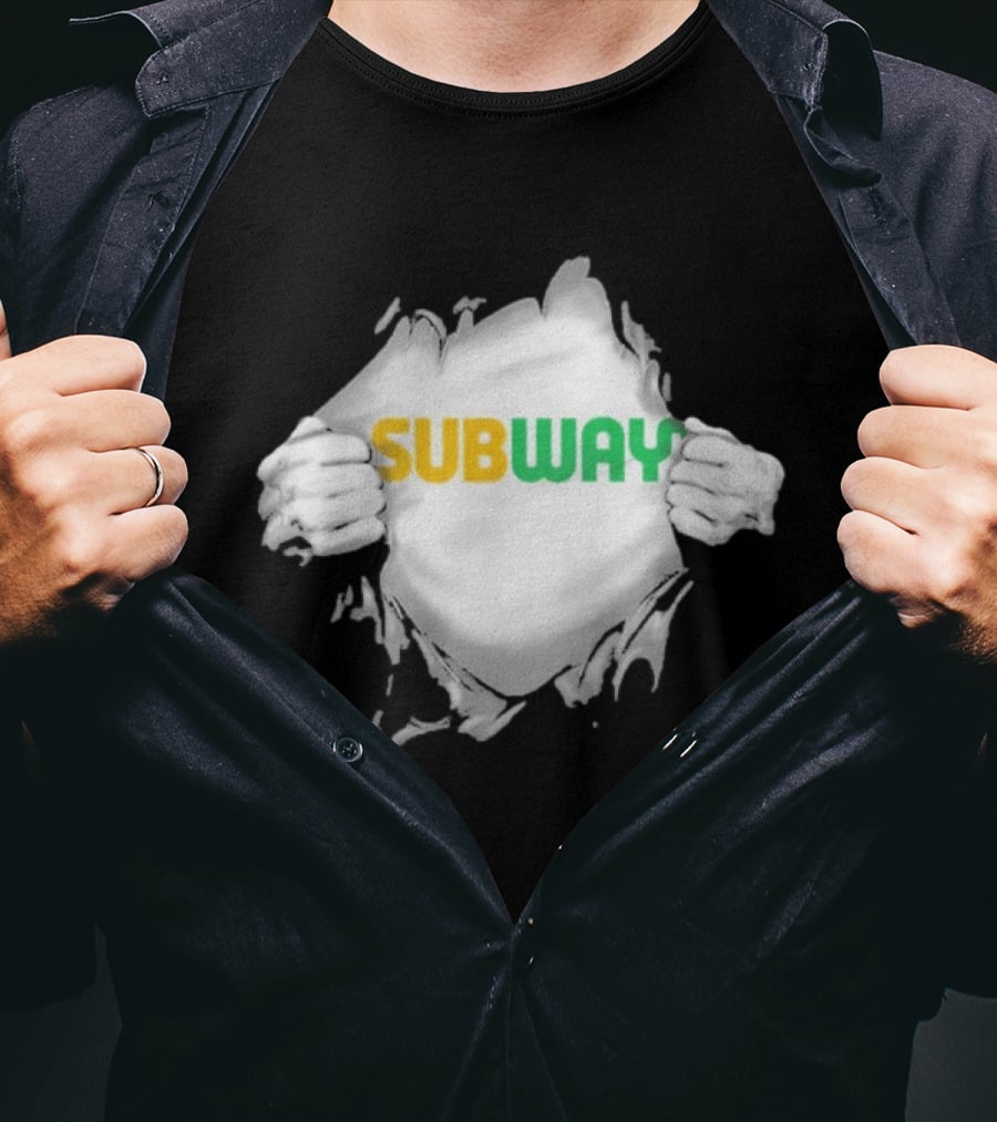 Subway Ripped Chest Superhero Torn Effect Employee Branding T-Shirt