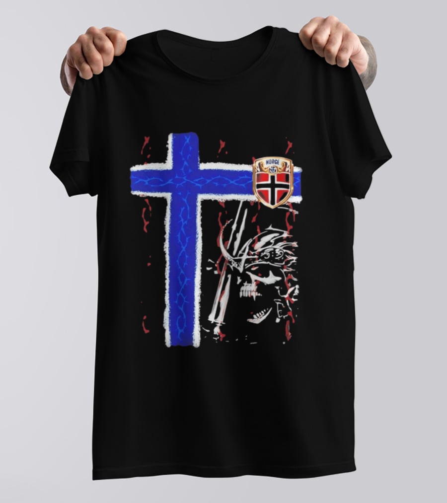 Norge Shield Cross Skull Warrior Norwegian Patriot Nordic T-Shirt