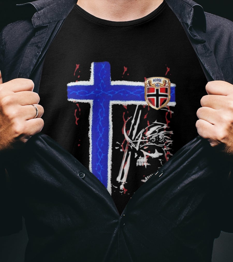 Norge Shield Cross Skull Warrior Norwegian Patriot Nordic T-Shirt