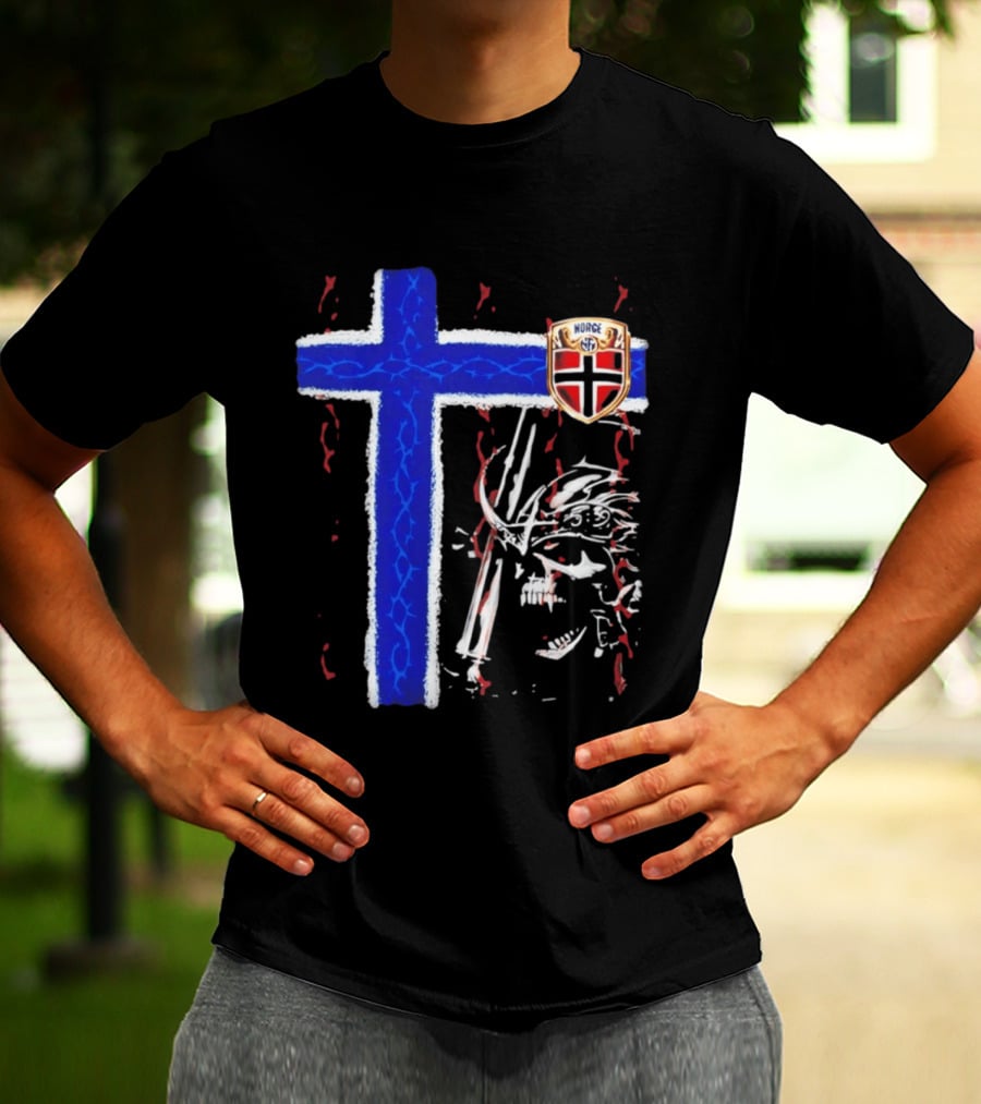 Norge Shield Cross Skull Warrior Norwegian Patriot Nordic T-Shirt