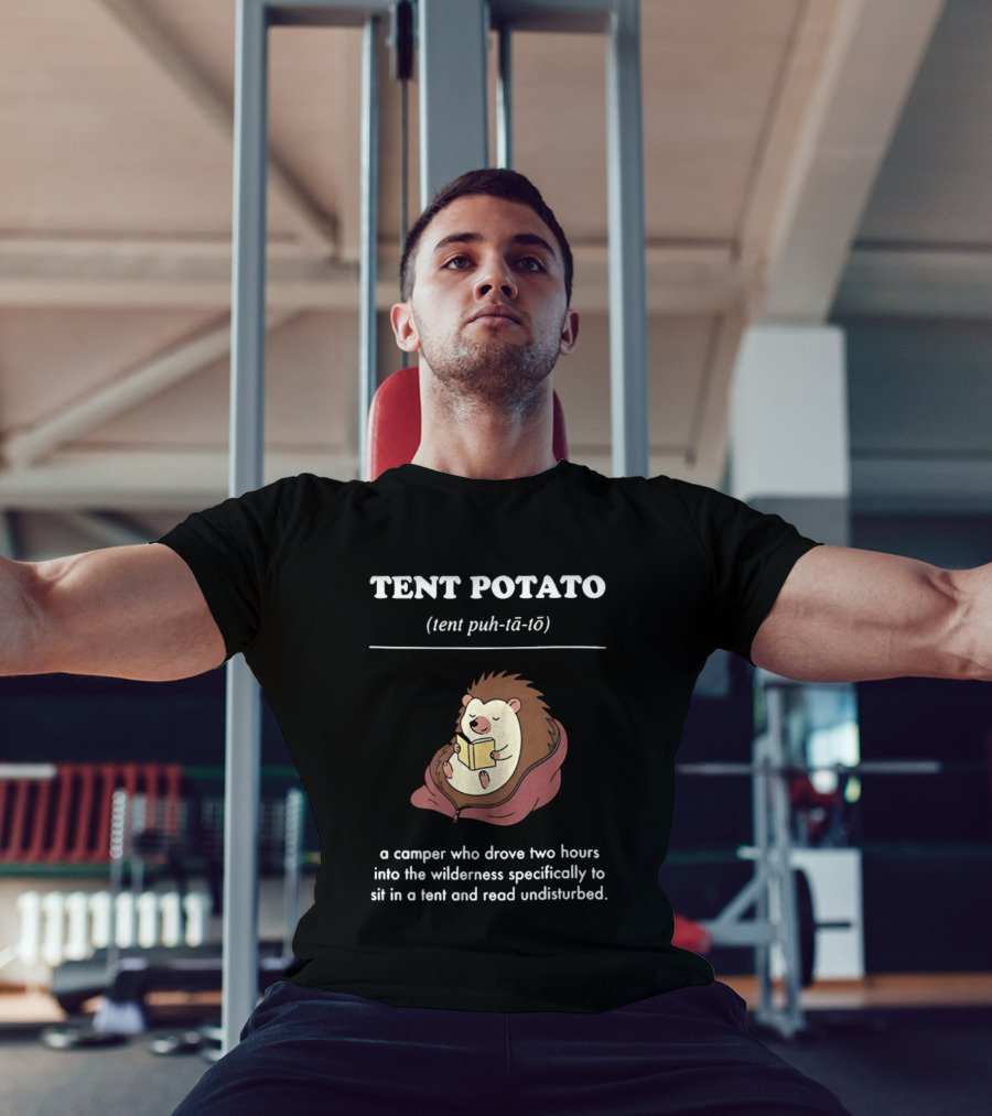 TENT POTATO Hedgehog Reading Camper Wilderness Tent Adventure T-Shirt