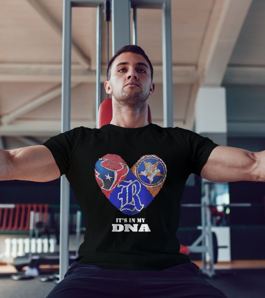Texas Rangers Astros Fingerprint Heart It's In My DNA T-Shirt