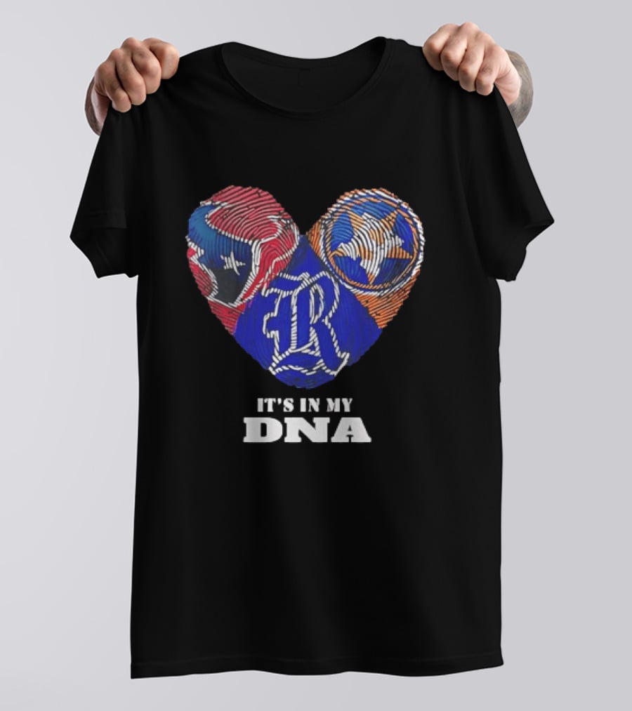 Texas Rangers Astros Fingerprint Heart It's In My DNA T-Shirt