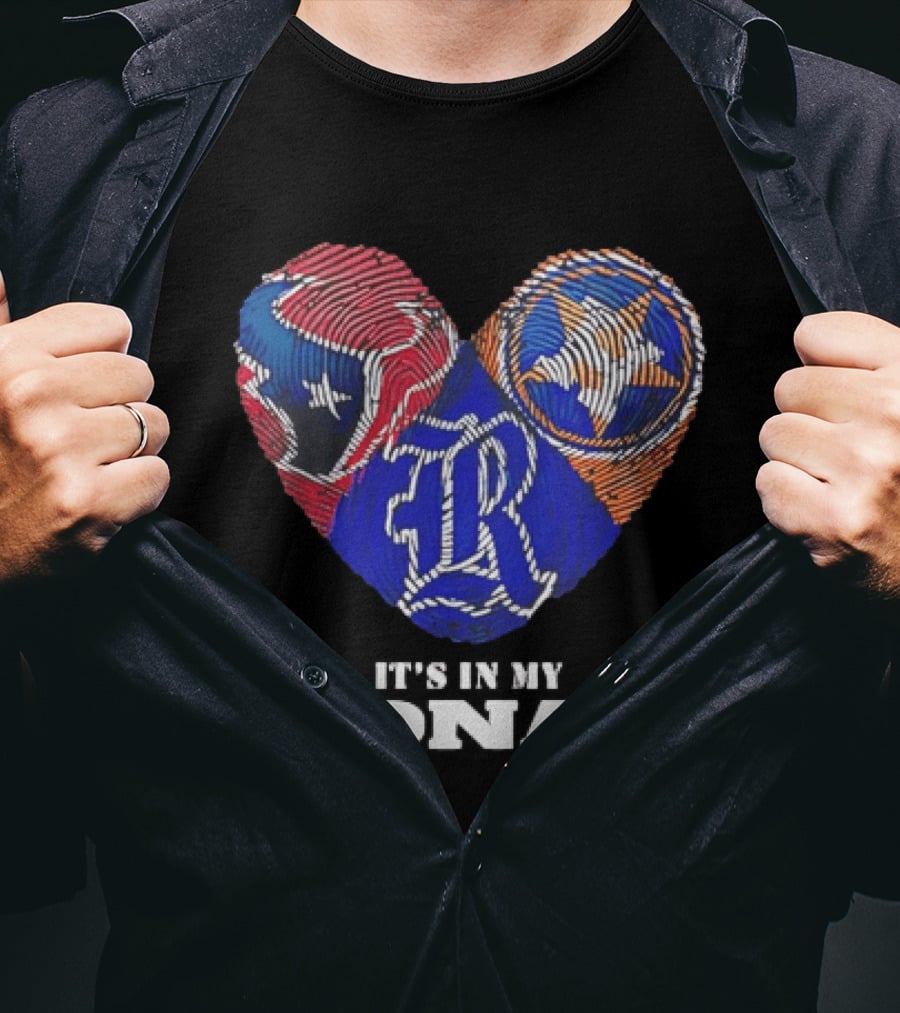 Texas Rangers Astros Fingerprint Heart It's In My DNA T-Shirt