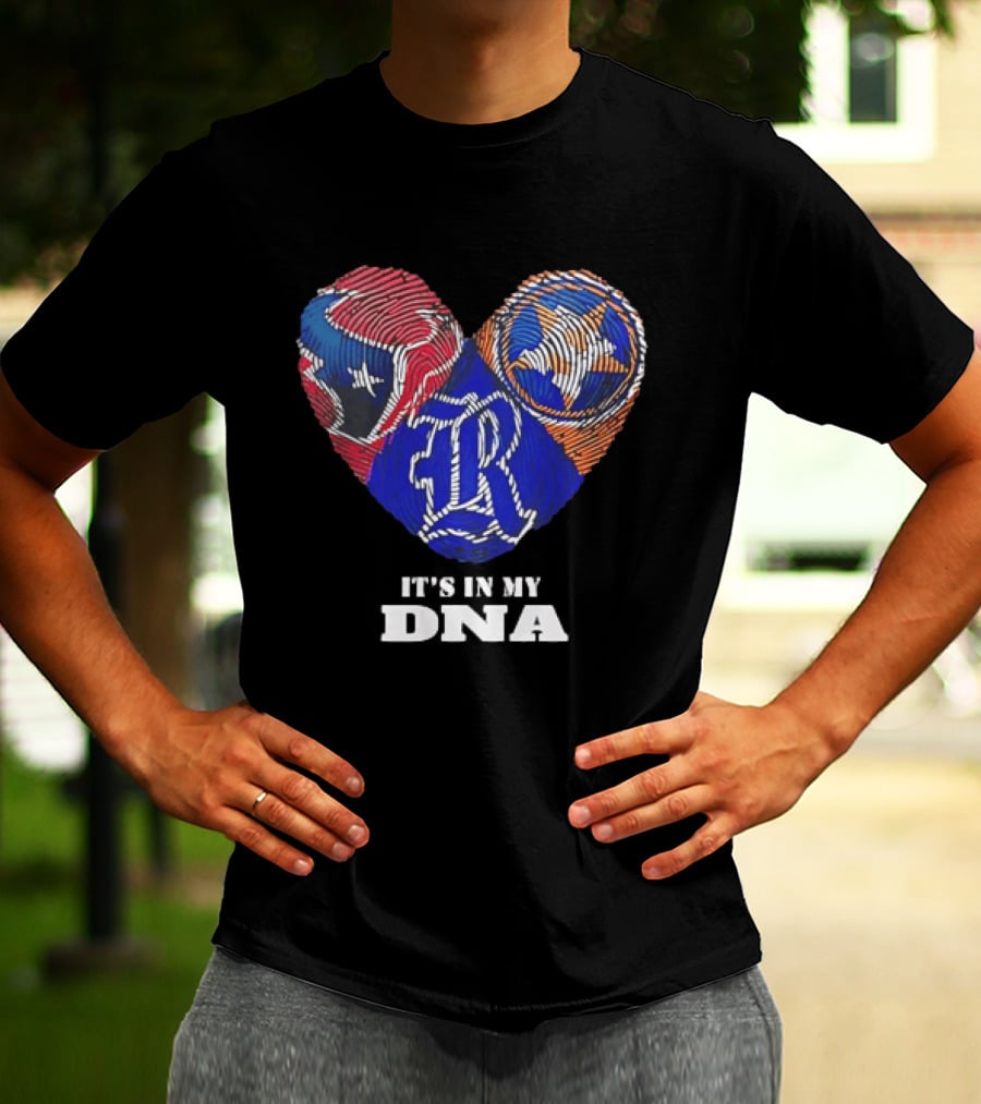 Texas Rangers Astros Fingerprint Heart It's In My DNA T-Shirt