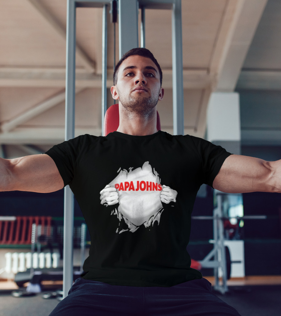 Papa Johns Ripped Chest Superhero Torn Employee T-Shirt