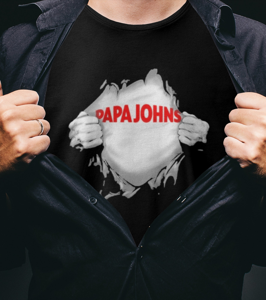Papa Johns Ripped Chest Superhero Torn Employee T-Shirt