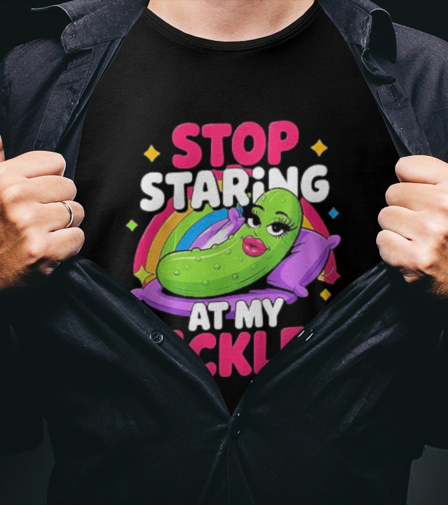 Stop Staring At My Pickles Pillow Rainbow T-Shirt
