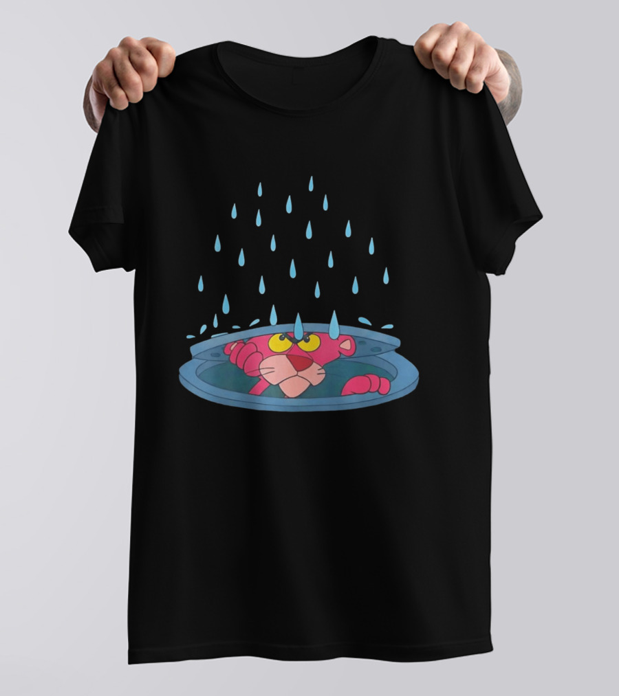 Pink Panther Peek Manhole Rainstorm Scene T-Shirt