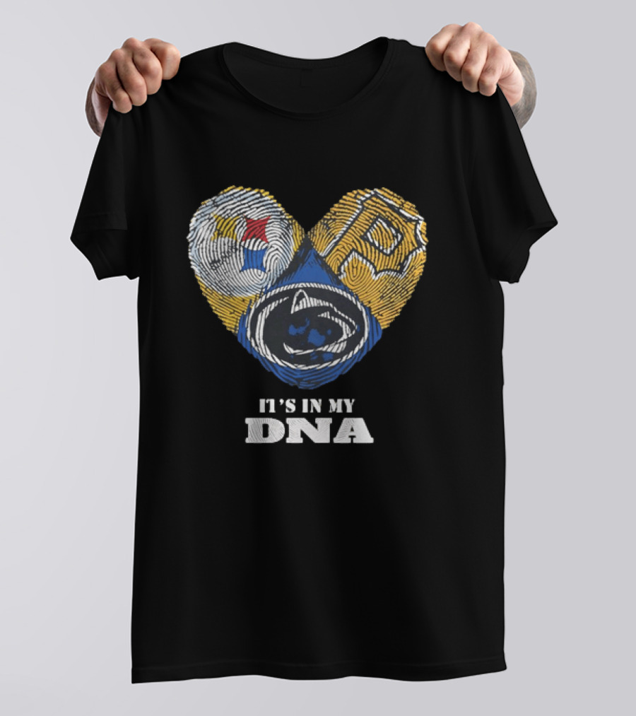 Pittsburgh Steelers Pirates Penn State It's In My DNA Heart Fingerprint T-Shirt