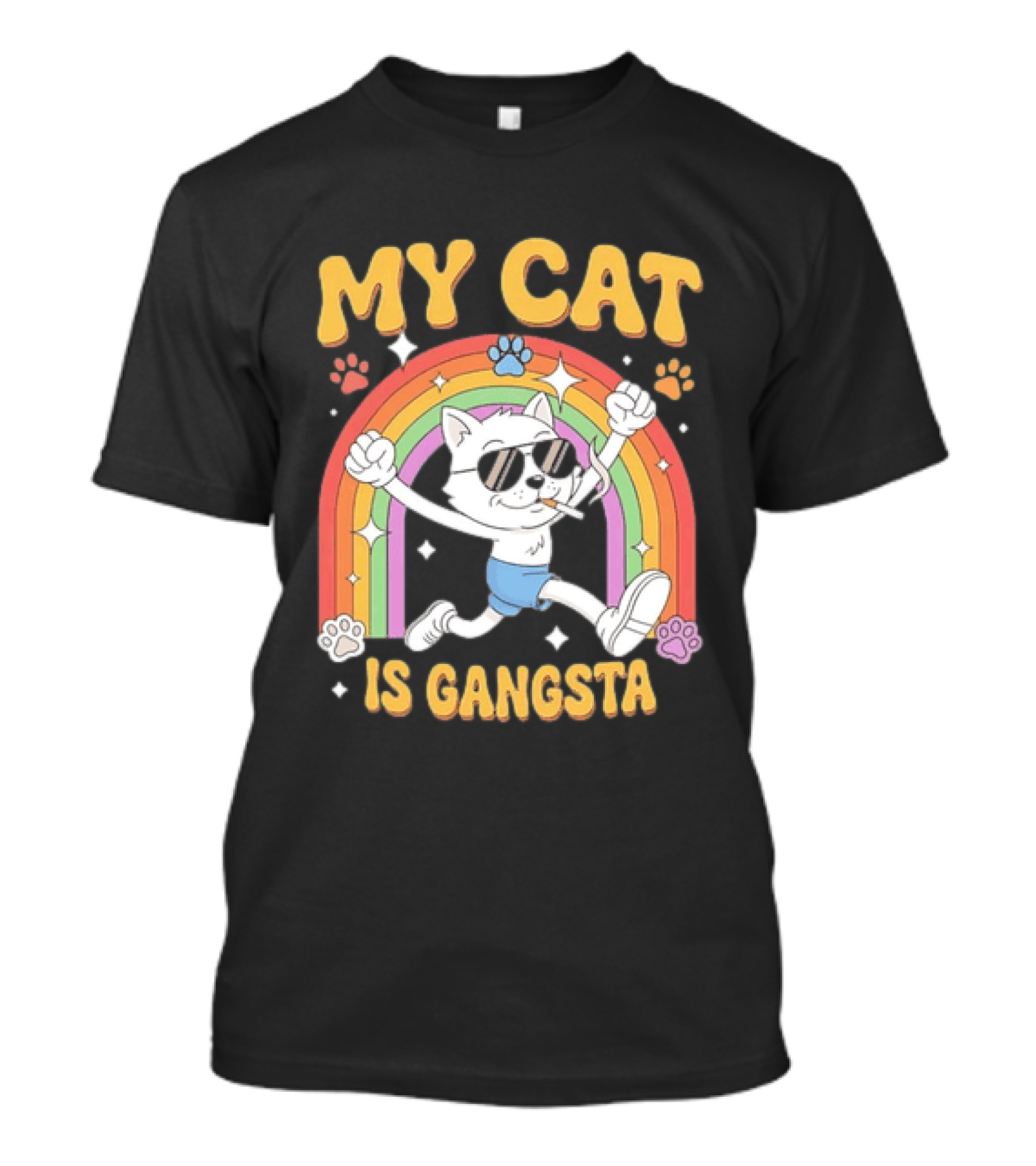 My Cat Is Gangsta Rainbow Smoking Cat T-Shirt