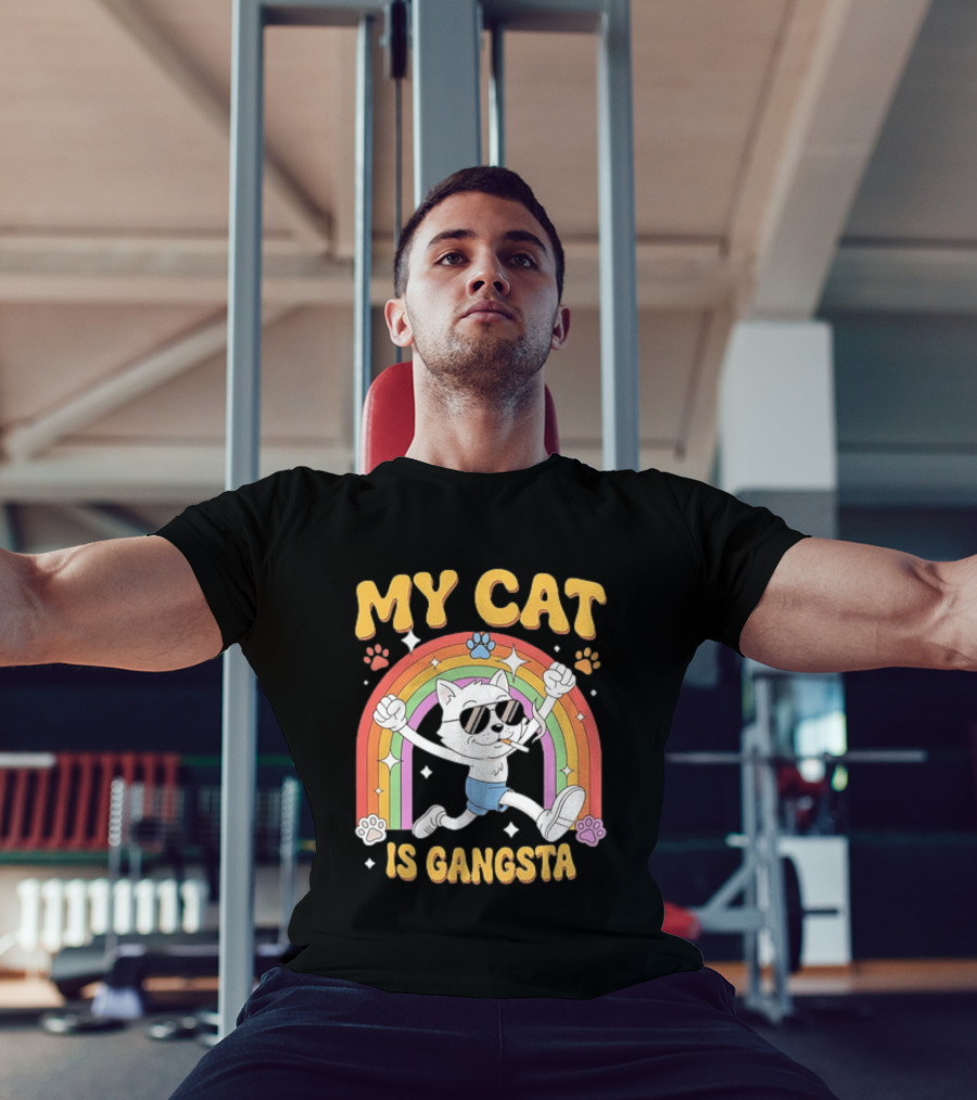 My Cat Is Gangsta Rainbow Smoking Cat T-Shirt