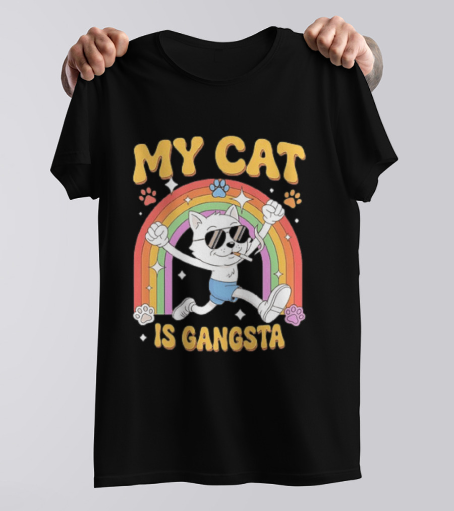 My Cat Is Gangsta Rainbow Smoking Cat T-Shirt