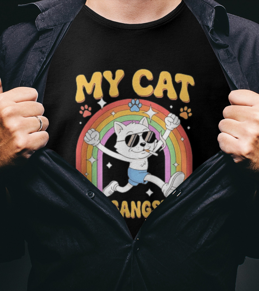 My Cat Is Gangsta Rainbow Smoking Cat T-Shirt