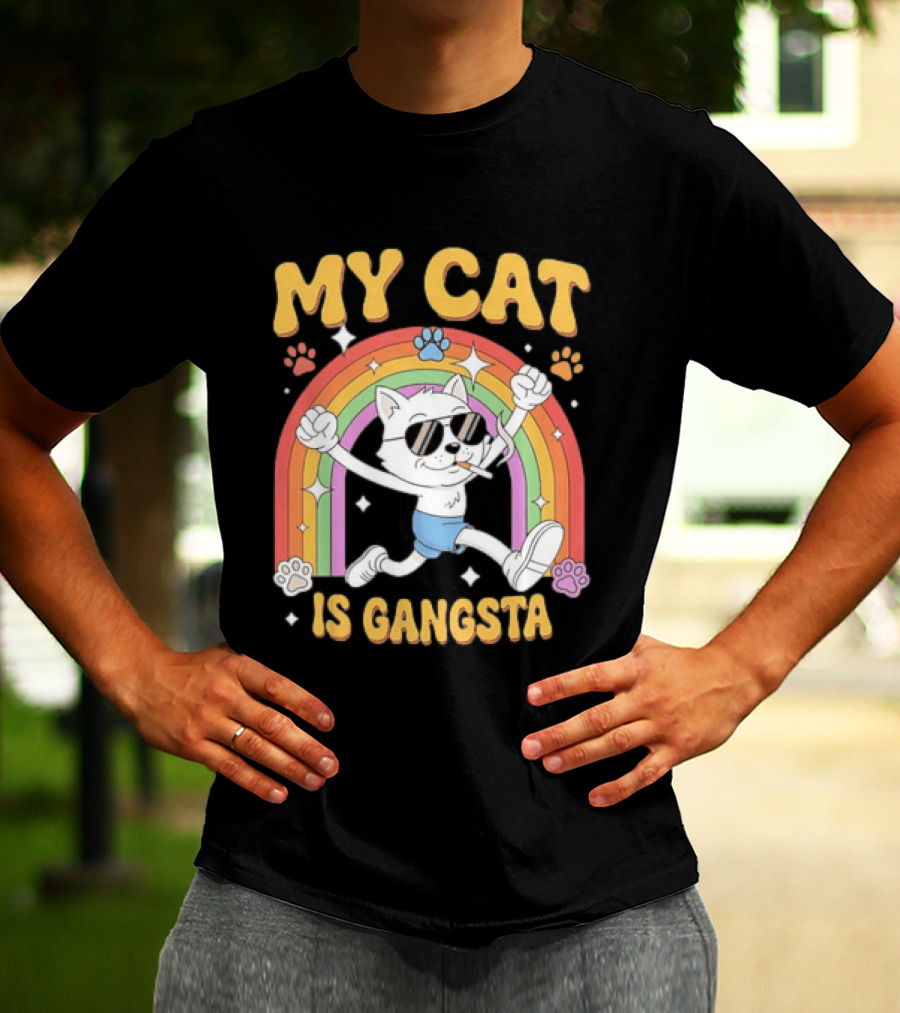 My Cat Is Gangsta Rainbow Smoking Cat T-Shirt