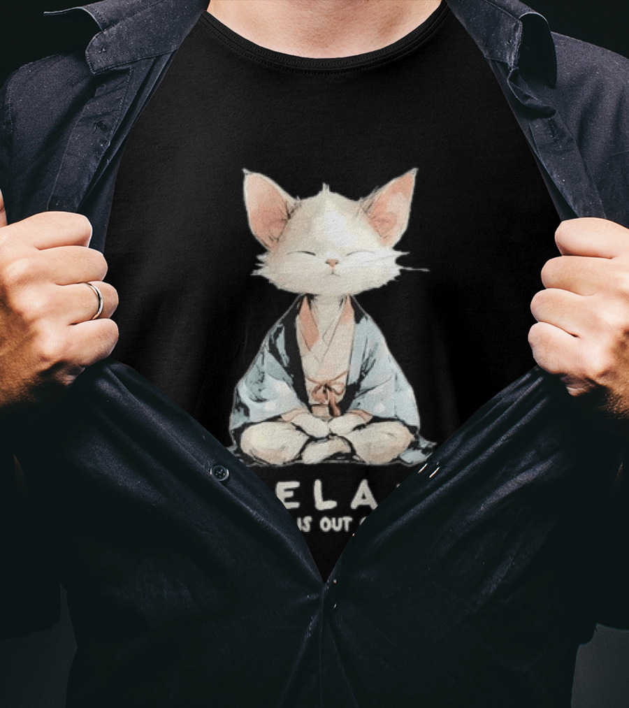 Relax Everything Is Out Of Control Meditating Cat Zen Vibes T-Shirt