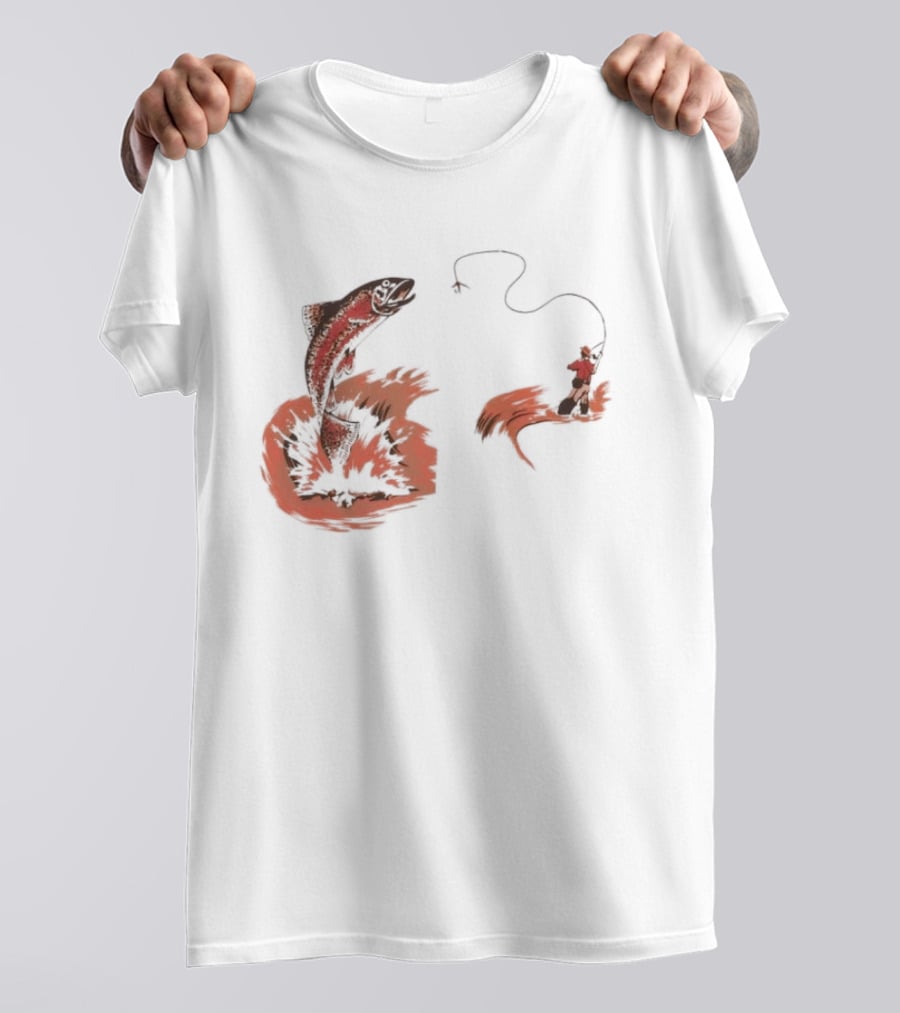Fly Fisherman Catching Trout With Rod And Line T-Shirt