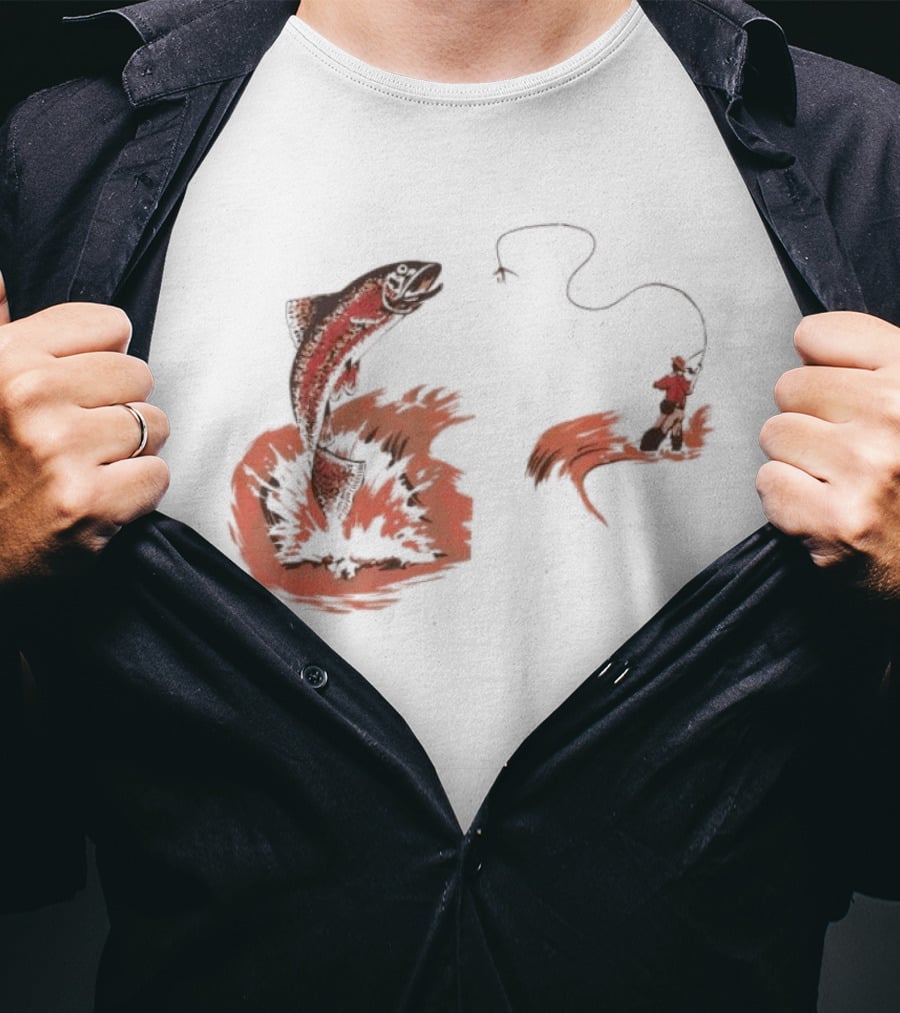 Fly Fisherman Catching Trout With Rod And Line T-Shirt