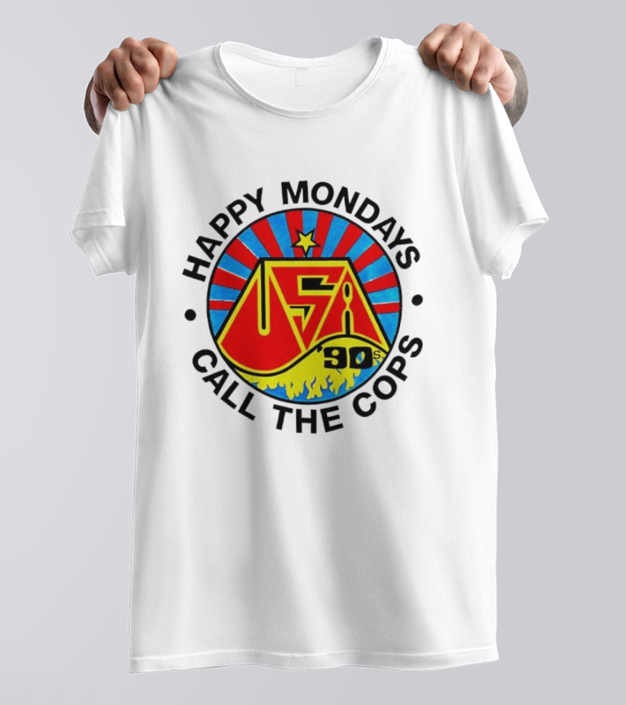 Happy Mondays USA 90s Call The Cops Band Music Manchester England Rock T-Shirt