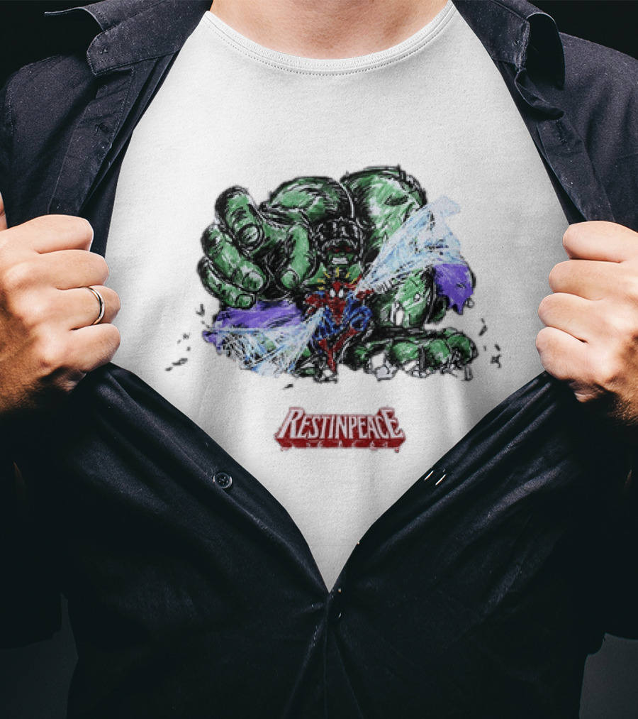 Marvel Comics Spider Man And Hulk Restinpeace Action Scene T-Shirt