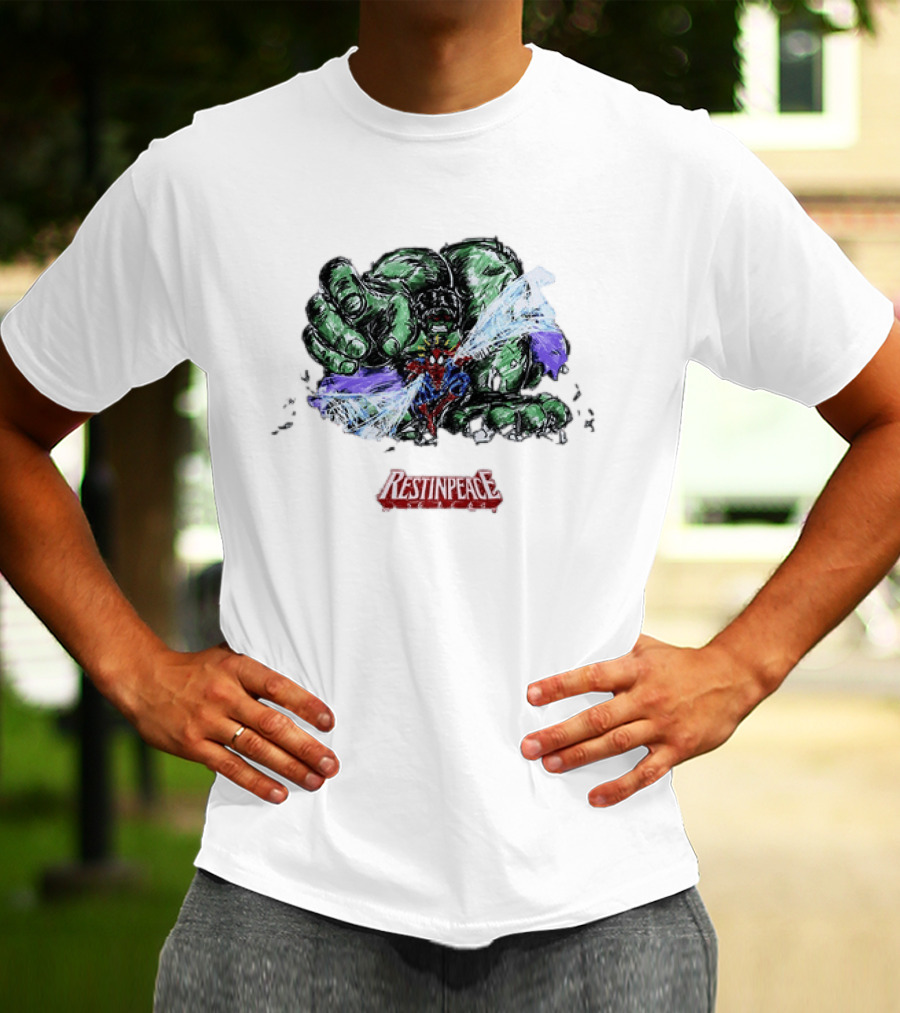 Marvel Comics Spider Man And Hulk Restinpeace Action Scene T-Shirt