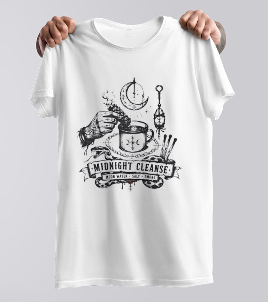 Moon Water Salt Smoke Midnight Cleanse Ritual Snake Hand Smudging T-Shirt