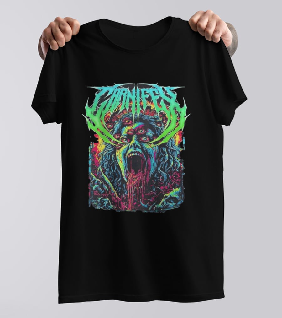 Carnifex Multieyed Screaming Face Metal Band Horror Neon T-Shirt