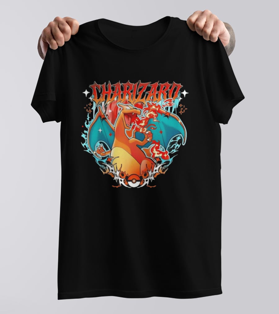 Charizard Pokemon CHARIZARO Fire Dragon With Pokeball And Flames T-Shirt
