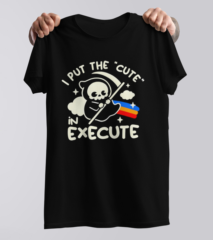 Kawaii Grim Reaper I Put The Cute In Execute Rainbow Scythe T-Shirt