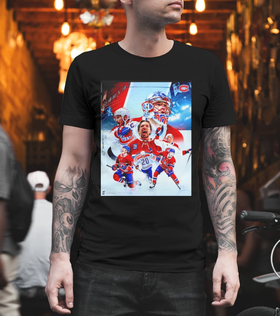 Montreal Canadiens Players And Goalkeeper Collage Featuring Number 20 T-Shirt