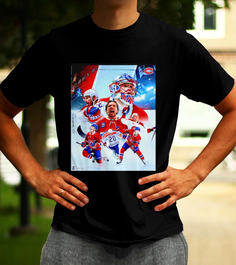 Montreal Canadiens Players And Goalkeeper Collage Featuring Number 20 T-Shirt