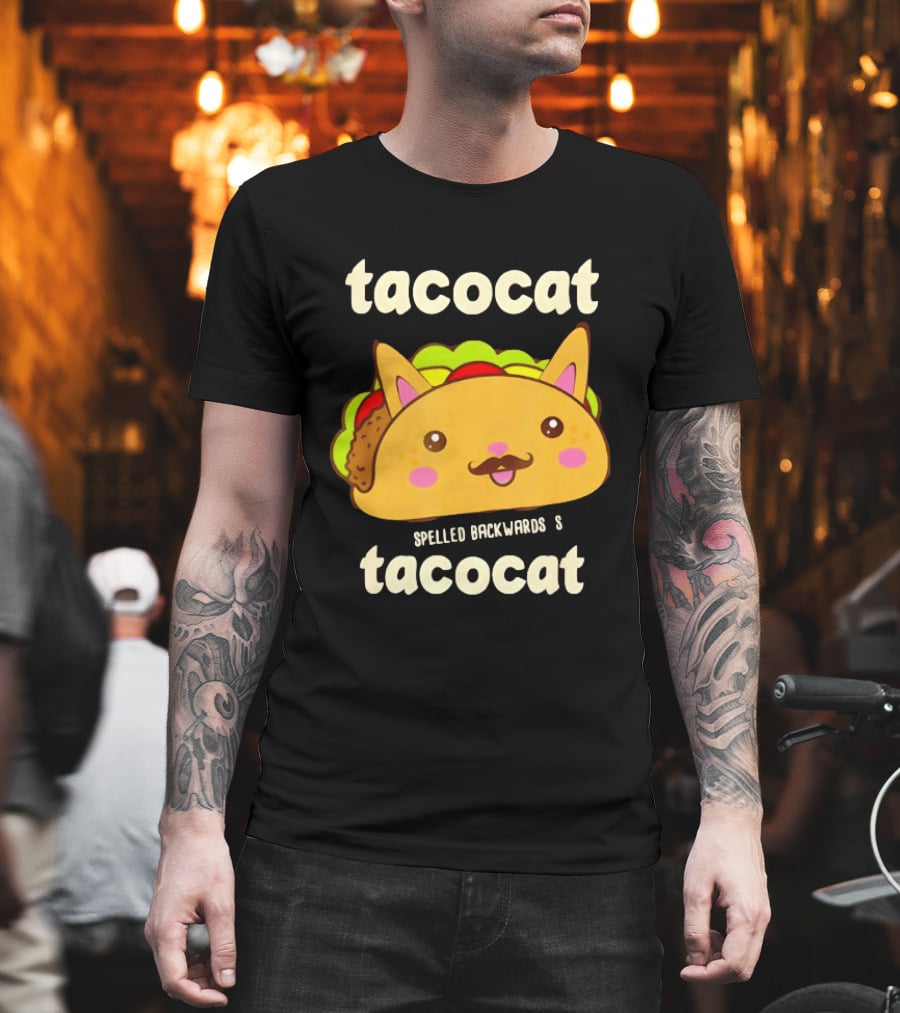 Tacocat Spelled Backwards Funny Meme Cartoon Palindrome Cat T-Shirt