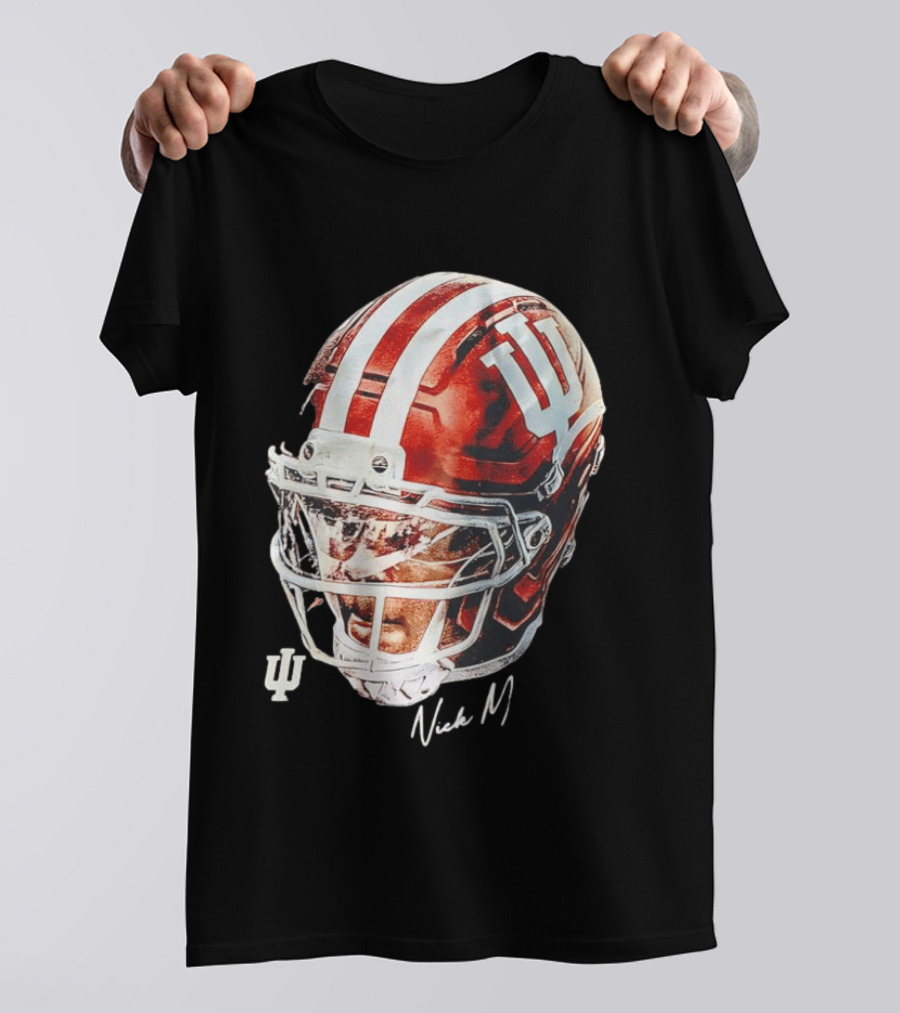 Nick Marsh Indiana University Football Helmet IU Iconic Red And White T-Shirt