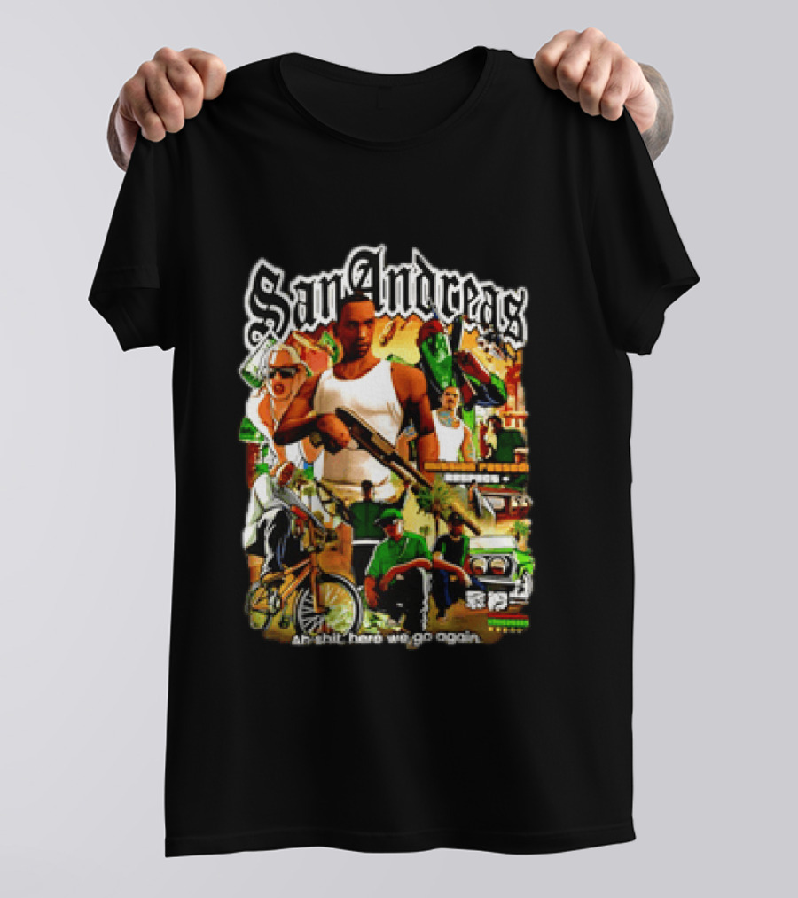 San Andreas Ah Shit Here We Go Again Classic Character Collage T-Shirt
