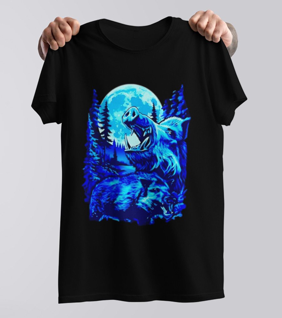 Wild Boar Forest Moonlight Wildlife Night Nature T-Shirt