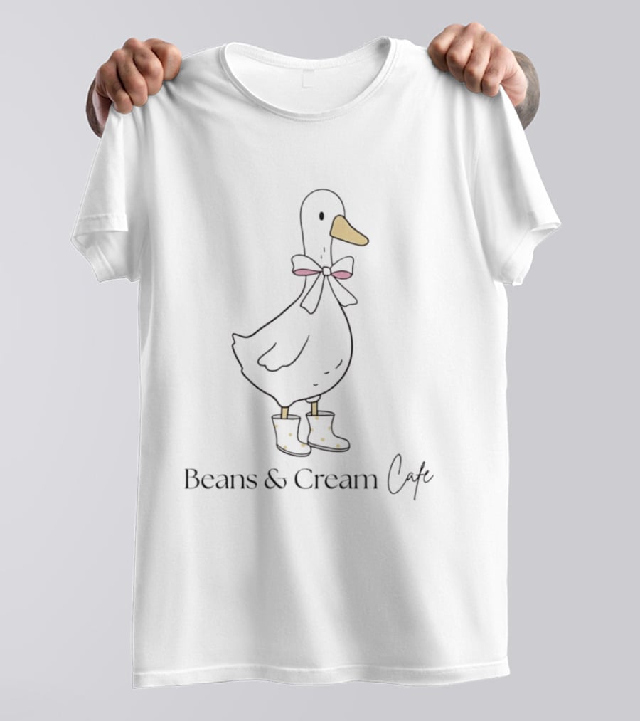 Beans & Cream Cafe Duck With Bow And Polka Dot Boots T-Shirt