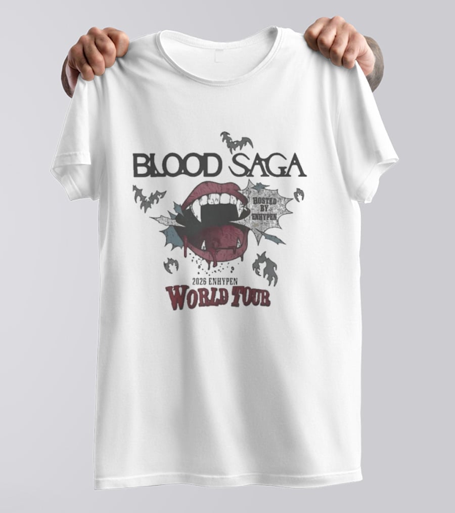 Blood Saga 2023 Enhypen World Tour Bats And Vampire Mouth T-Shirt