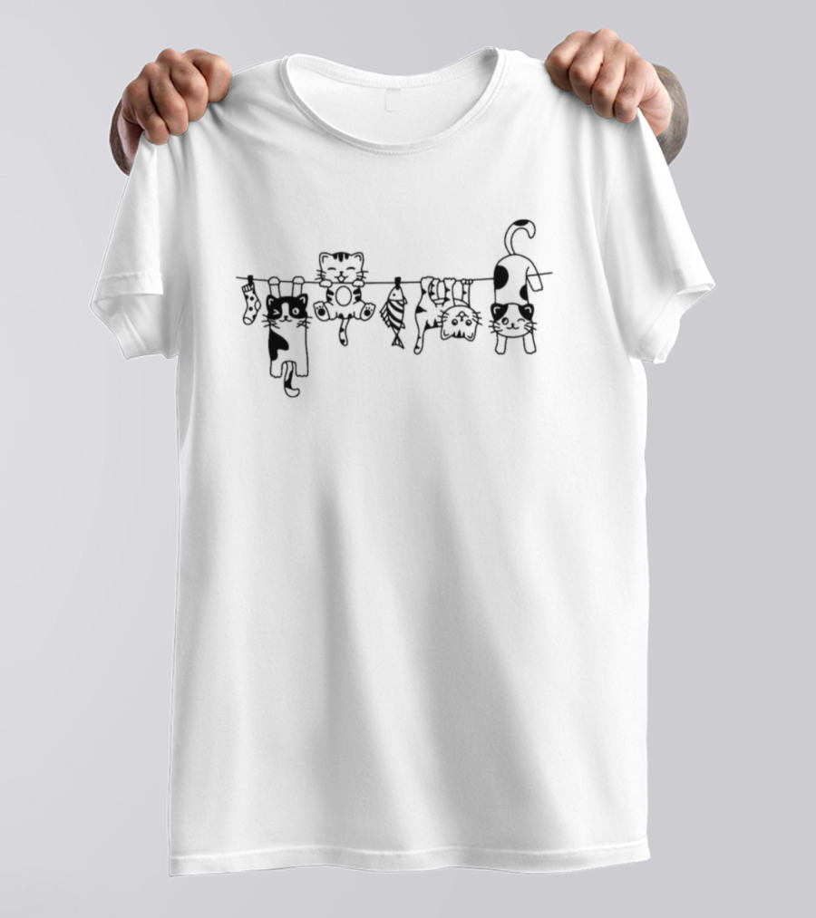 Cats Hanging On Clothesline Playful T-Shirt